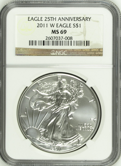 (#199) Eagle 25Th Anniversary. 2011-W Eagle S$1. NGC MS69