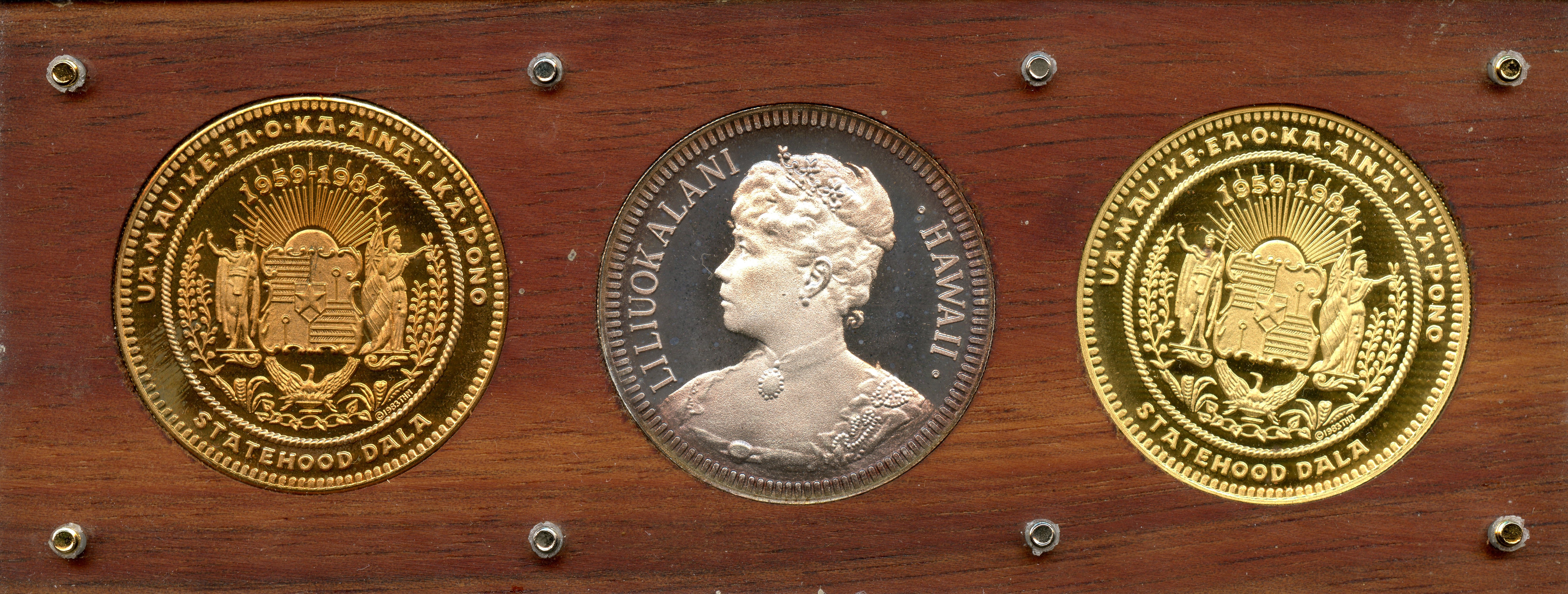 Hawaii Queen Liliuokalani Statehood Dala 3 Piece Set Gold, Silver