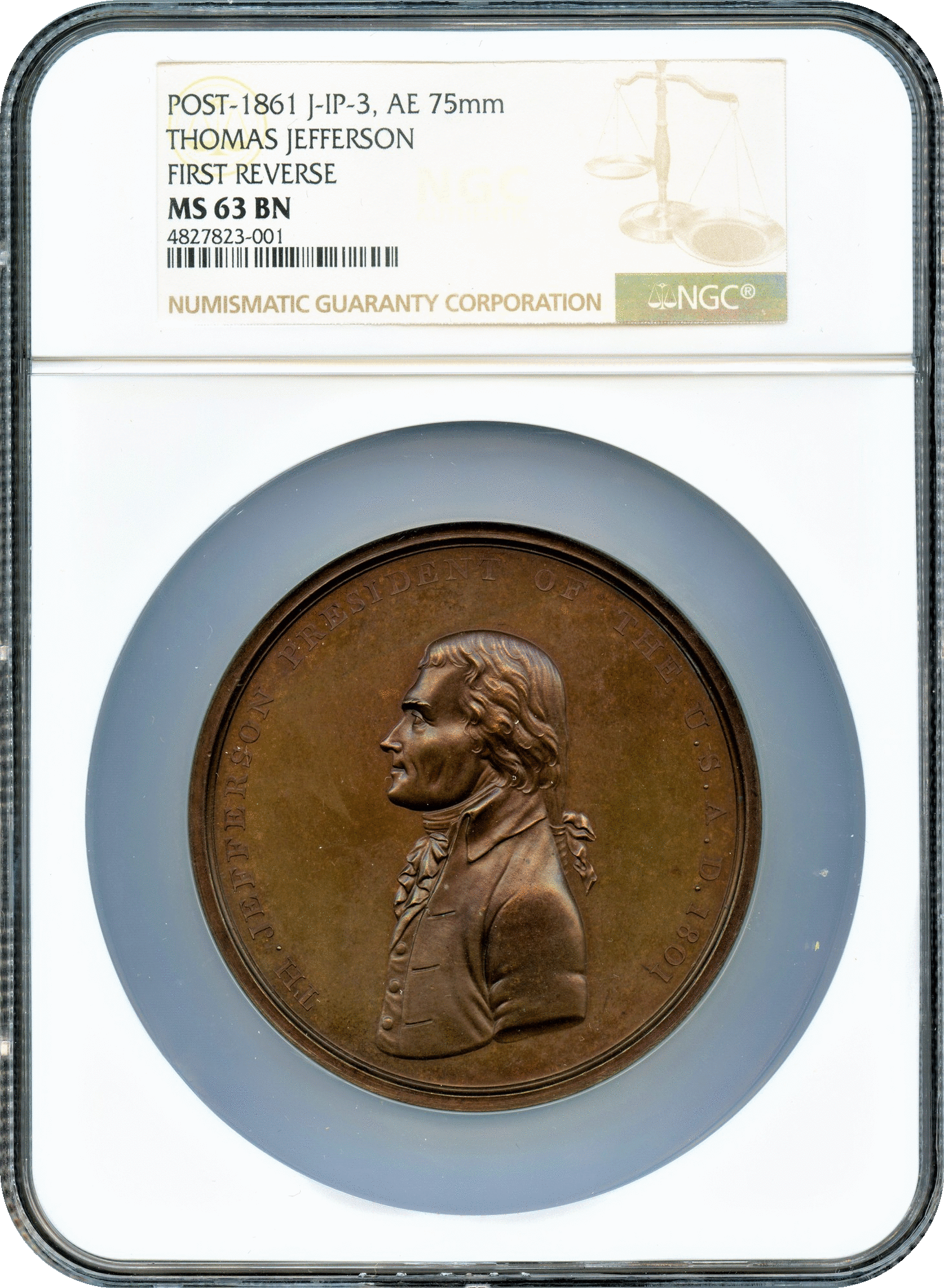 1801 Thomas Jefferson, Second Size, Indian Peace Medal IP-3 1801 Thomas Jefferson, Second Size, Indian Peace Medal IP-3