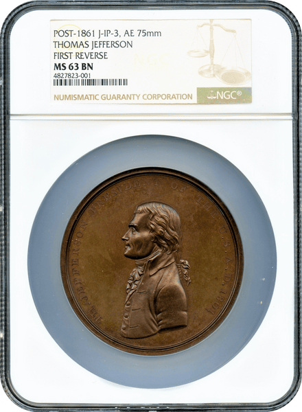 1801 Thomas Jefferson, Second Size, Indian Peace Medal IP-3 Reverse Die Crack