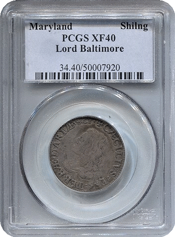 (1659) Maryland Lord Baltimore Shilling PCGS XF40