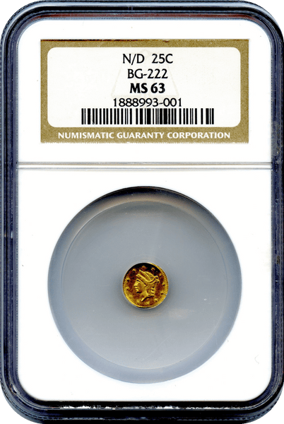 (82) 1853 Cal Gold 25c BG-222 Small Head Liberty NGC MS63