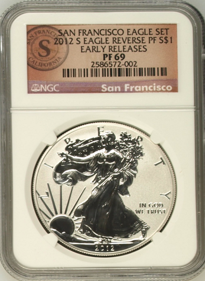 (#150) San Francisco Eagle Set. 2012-S Eagle reverse PF S$1. Early Releases. NGC PF69