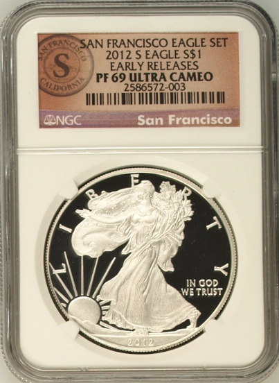 (#149) San Francisco Eagle Set. 2012-S Eagle S$1. Early Releases. NGC PF69 UCAM