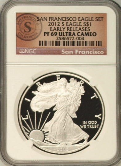 (#151) San Francisco Eagle Set. 2012-S Eagle S$1. Early Releases. NGC PF69 UCAM