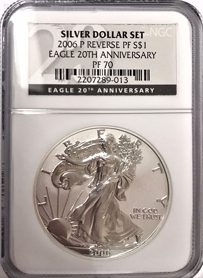 142) Silver Dollar Set. 2006-P Reverse PF S$1. Eagle 20th