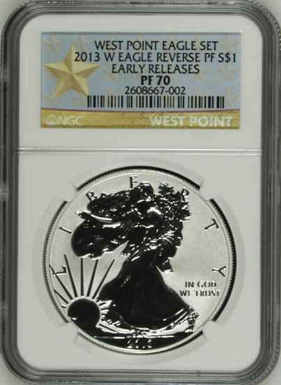 (#156) West Point Eagle Set. 2013-W Eagle Reverse PF S$1. Early Releases. NGC PF70