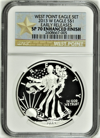 (#153) West Point Eagle Set. 2013-W Eagle S$1. Early Releases. NGC SP70 Enhanced Finish