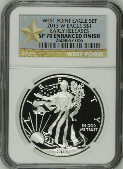 (#155) West Point Eagle Set. 2013-W Eagle S$1. Early Releases. NGC SP70 Enhanced Finish